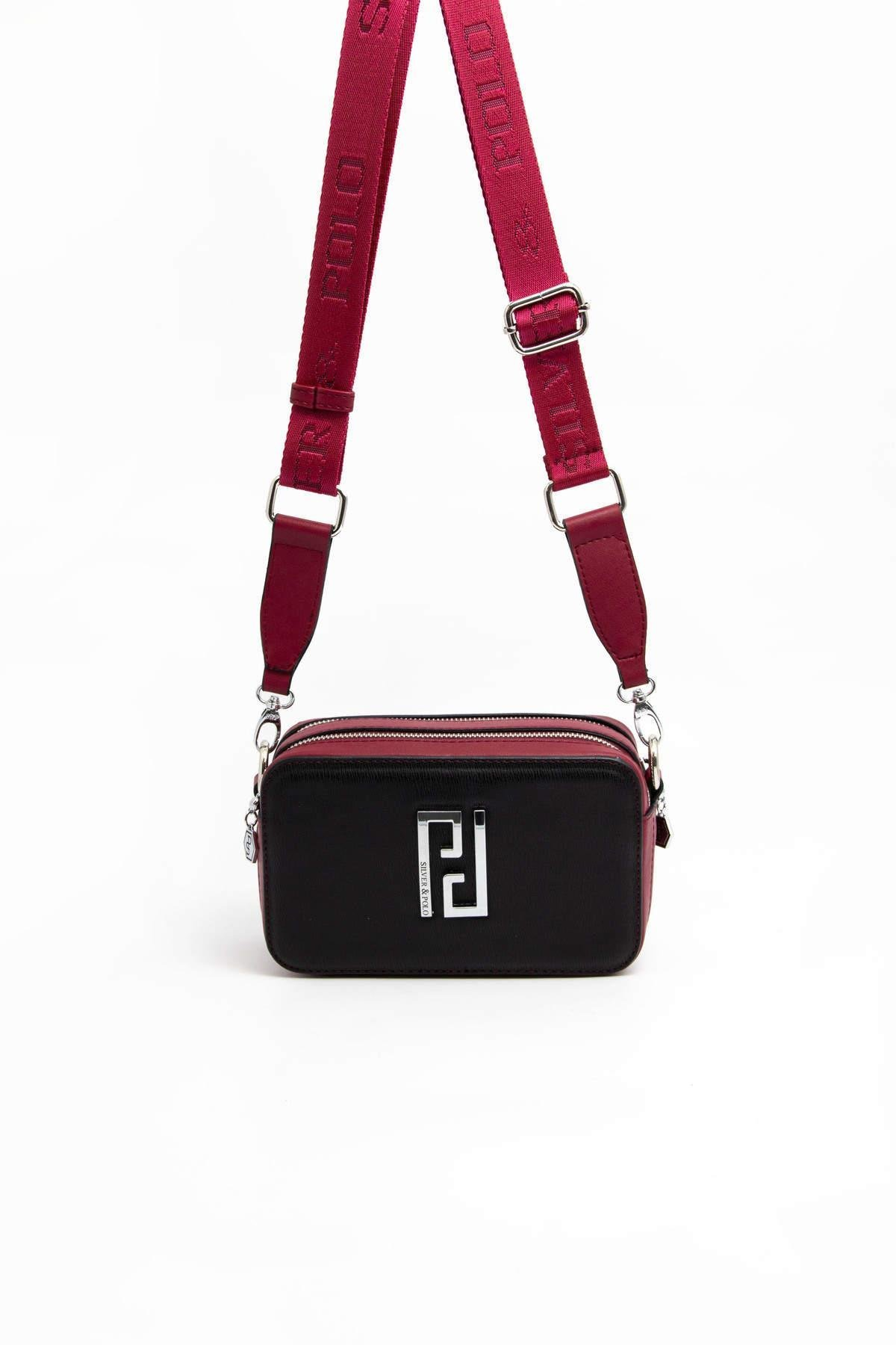 Silver Polo Siyah - Bordo Düz Kadın Çapraz Çanta SP1078