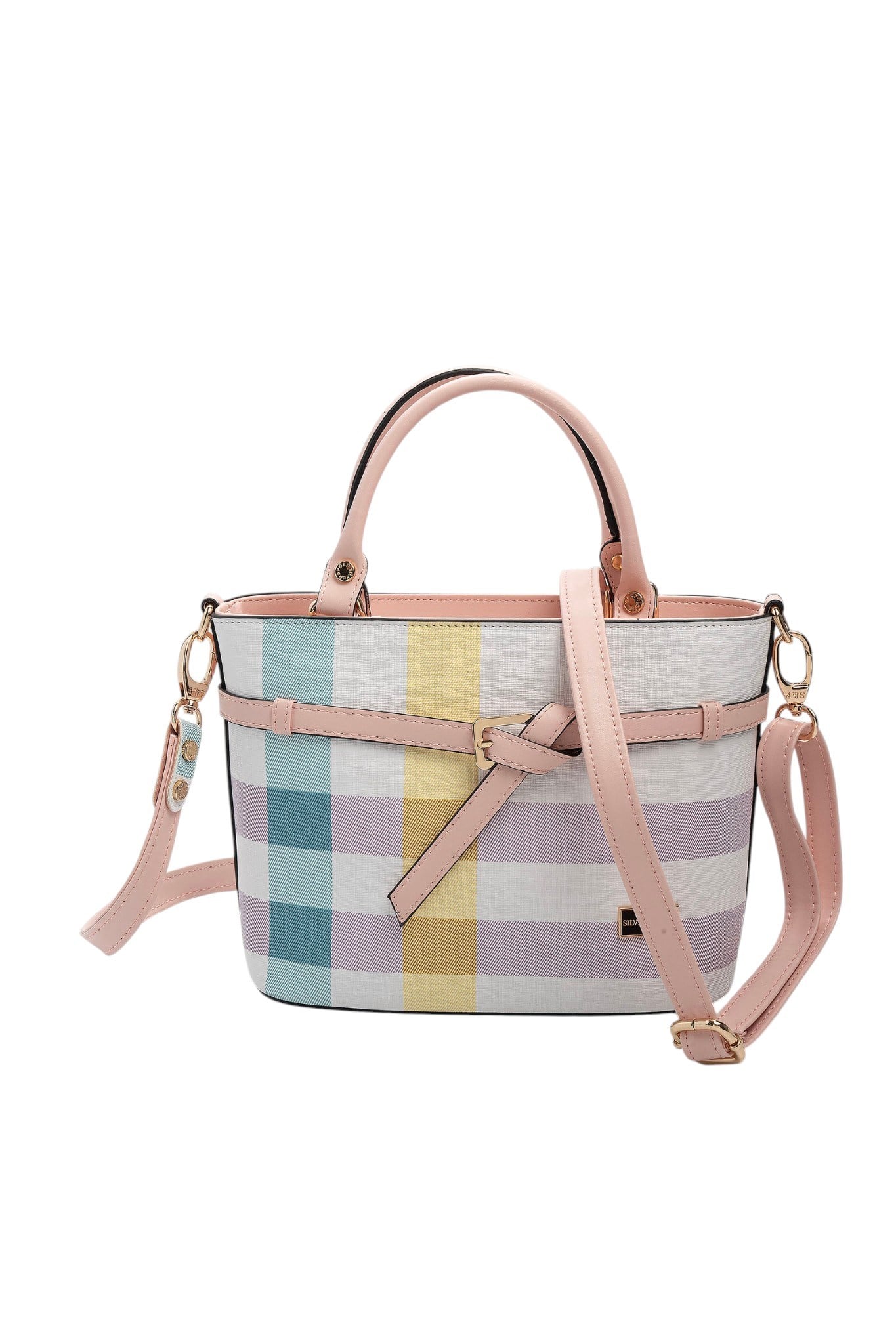 Silver Polo Lila - Pembe Ekose Kadın El Çantası SP1283