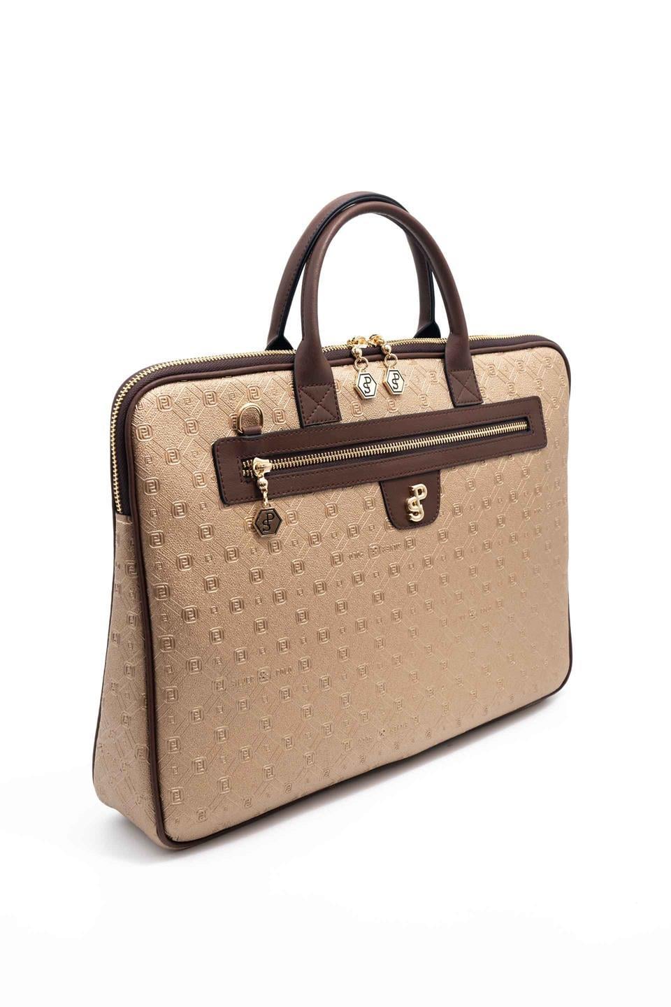 Silver & Polo SP1175 Kadın Laptop & Evrak Çantası Logolu Bronz-Kahve