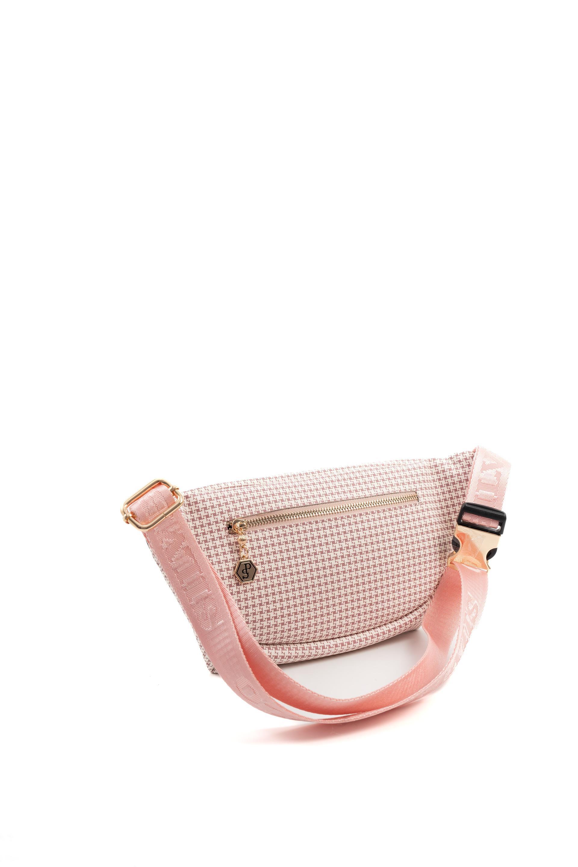 Silver Polo Pembe - Pink Kaz Ayağı Ekose Kadın Bel Çantası SP1192