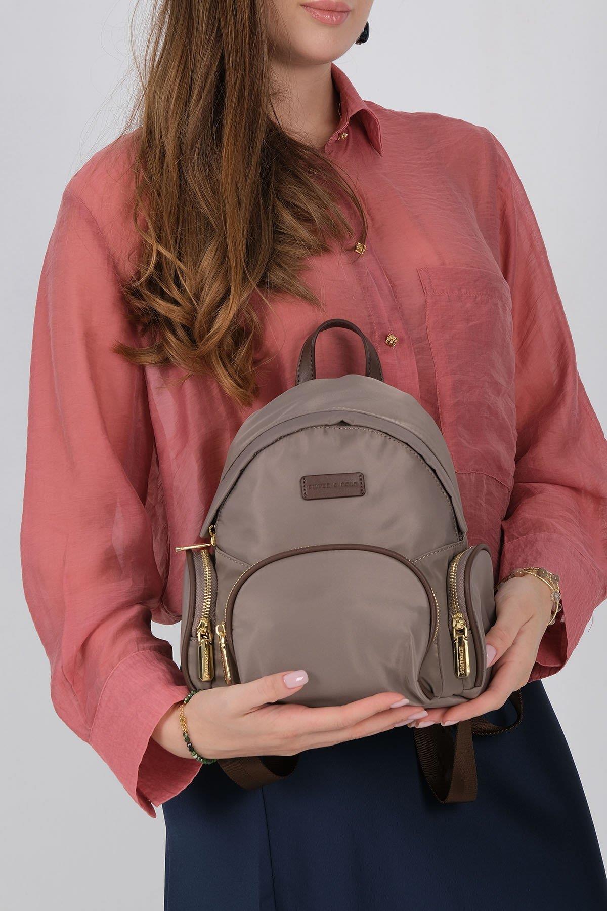 Silver Polo Kum - Kahve Saten Kadın Sırt Çantası SP1208