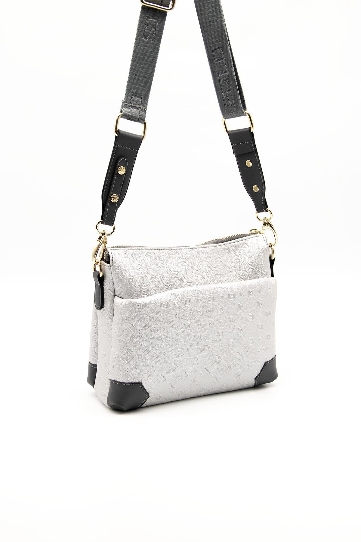 Silver & Polo SP1110 Kadın Çapraz Çanta Logolu A.Gümüş-Antrasit