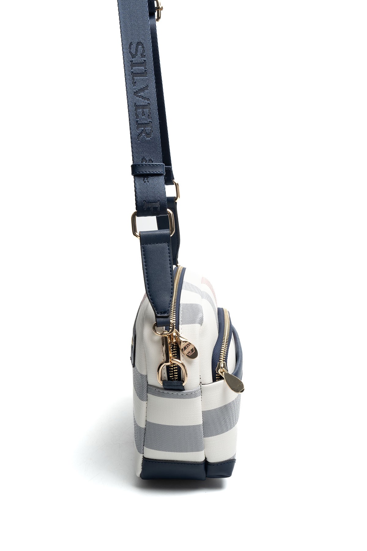 Silver & Polo SP1201 Kadın Çapraz Çanta Ekose Beyaz-Lacivert
