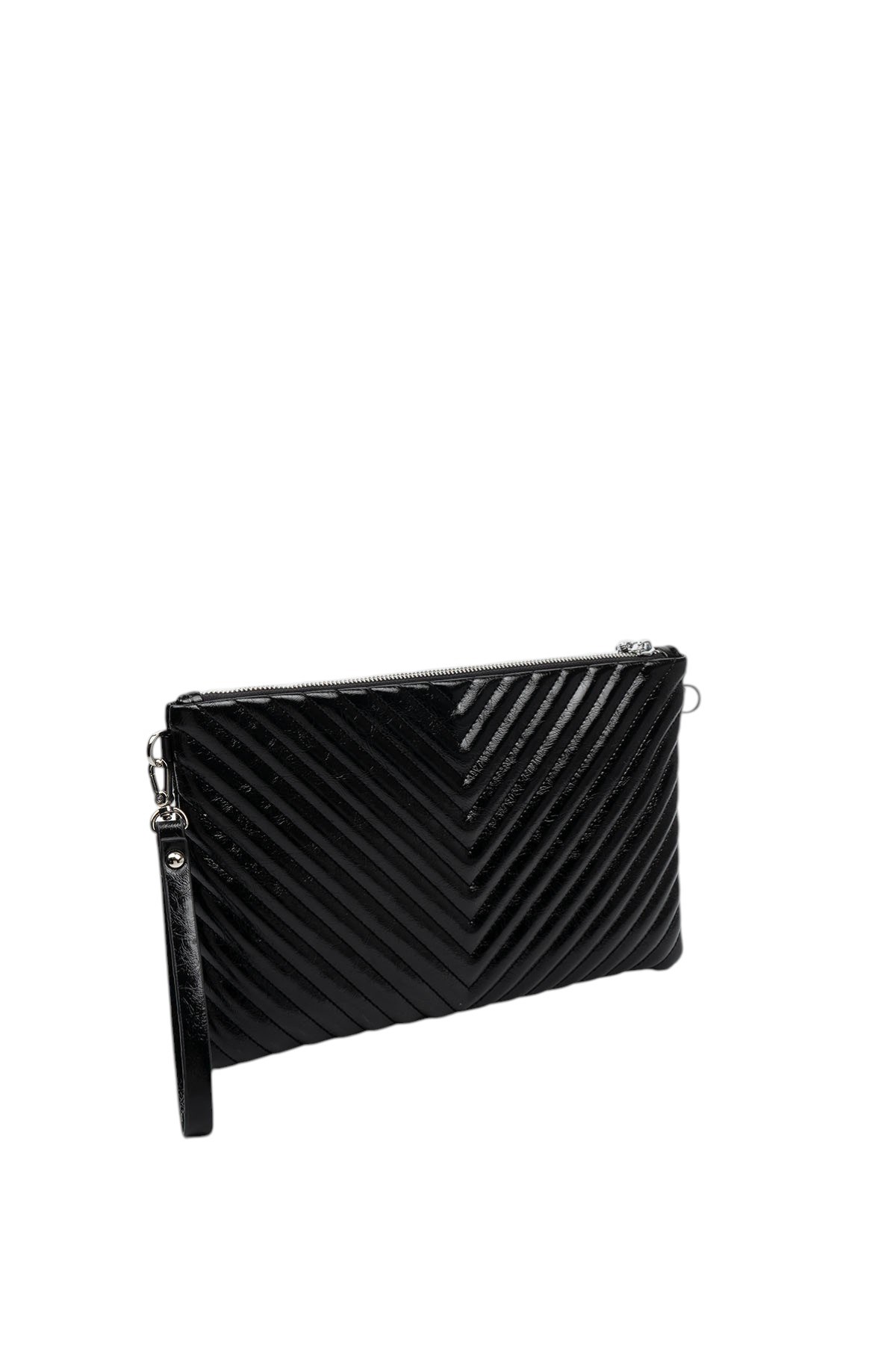 Silver Polo Crash Kırışık Siyah Kapitone V Kadın Portföy ve Clutch El Çantası SP1034
