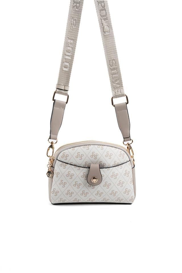 Silver & Polo SP1144 Kadın Çapraz Çanta Monogram Bej-Kum