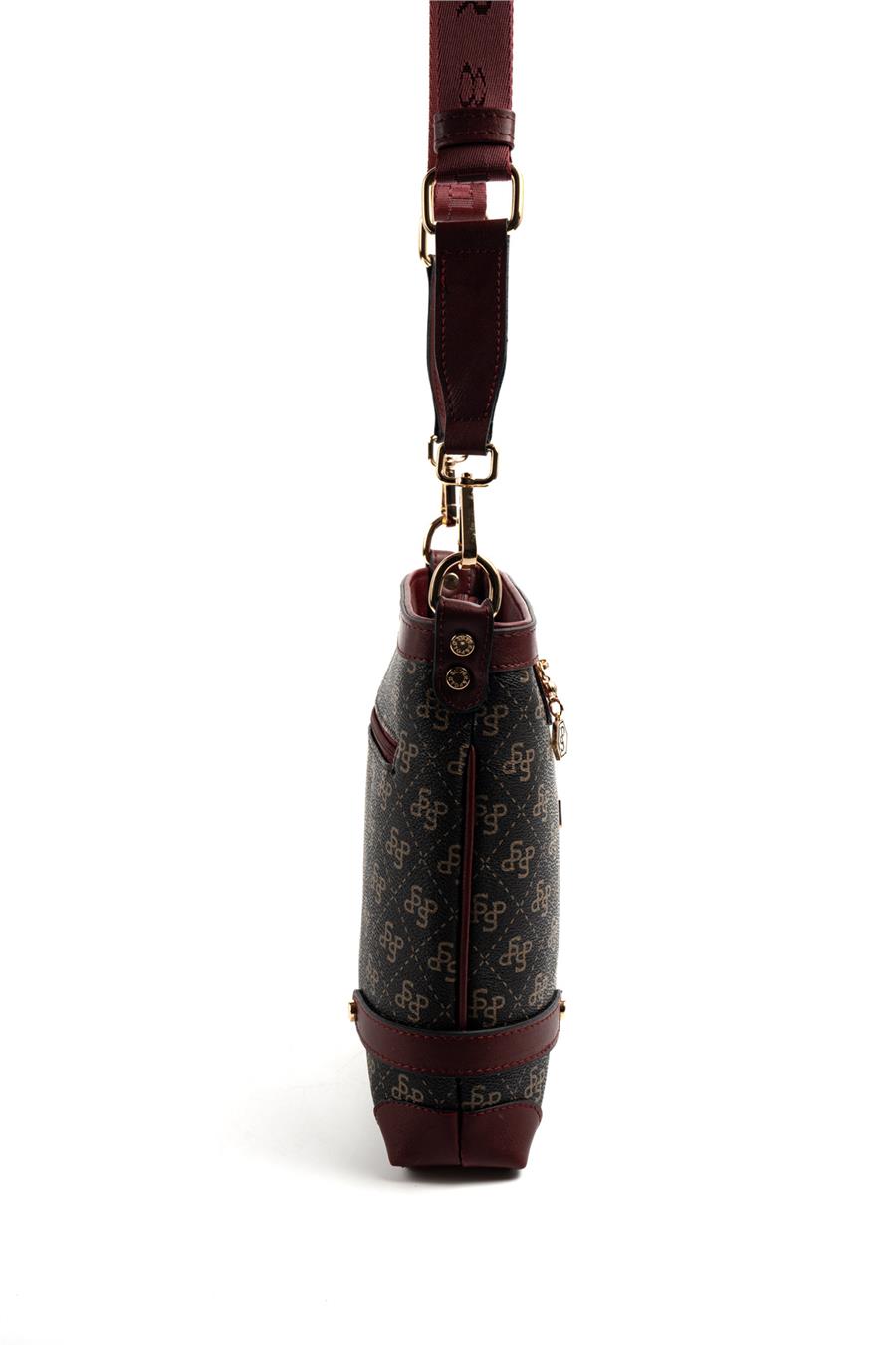 Silver Polo SP1120 Kadın Çapraz Çanta Monogram Kahve Sarı-Bordo