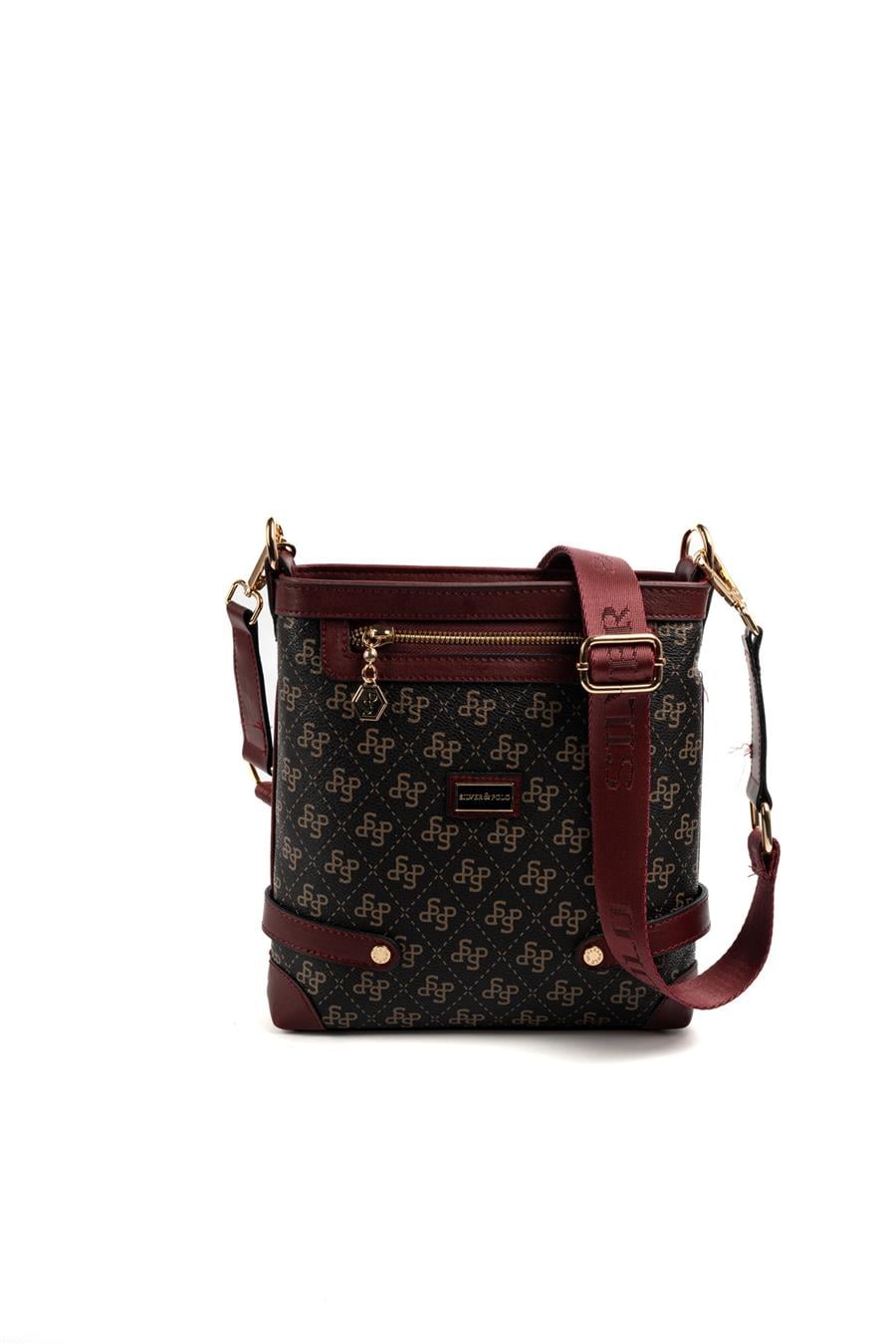 Silver Polo SP1120 Kadın Çapraz Çanta Monogram Kahve Sarı-Bordo