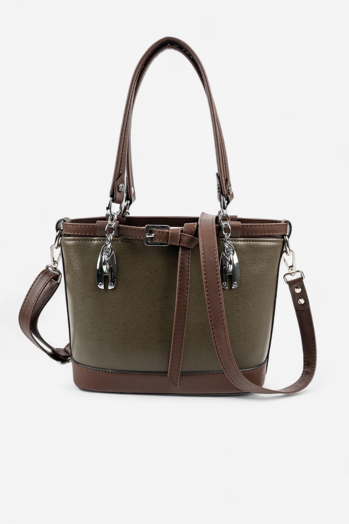 Silver Polo Zeytuni - Kahve Düz Kadın El Çantası SP1155