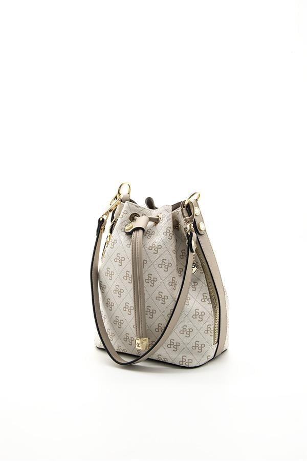 Silver & Polo SP1137 Kadın Omuz Çantası Monogram Bej-Kum