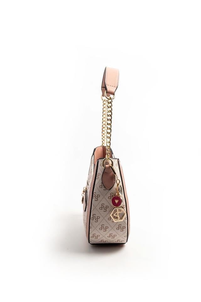 Silver Polo Pembe - Somon Monogram Kadın Omuz Çantası SP1168