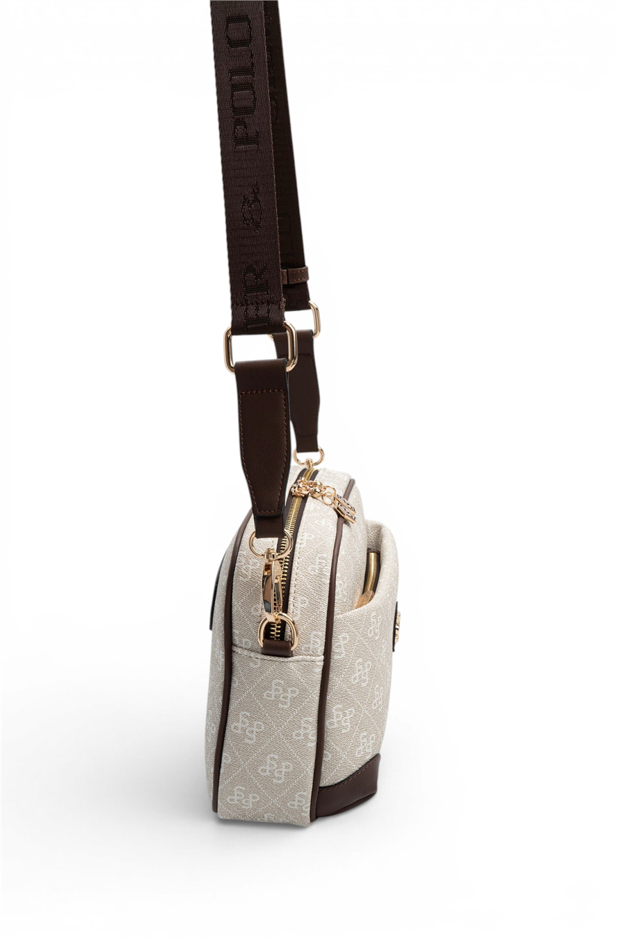 Silver Polo SP1094 Kadın Çapraz Çanta Monogram Taş-Kahve