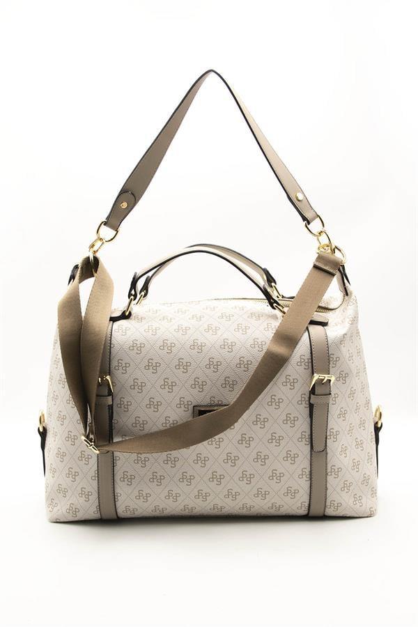 Silver & Polo SP1064 Kadın Seyahat Çantası Monogram Bej-Kum