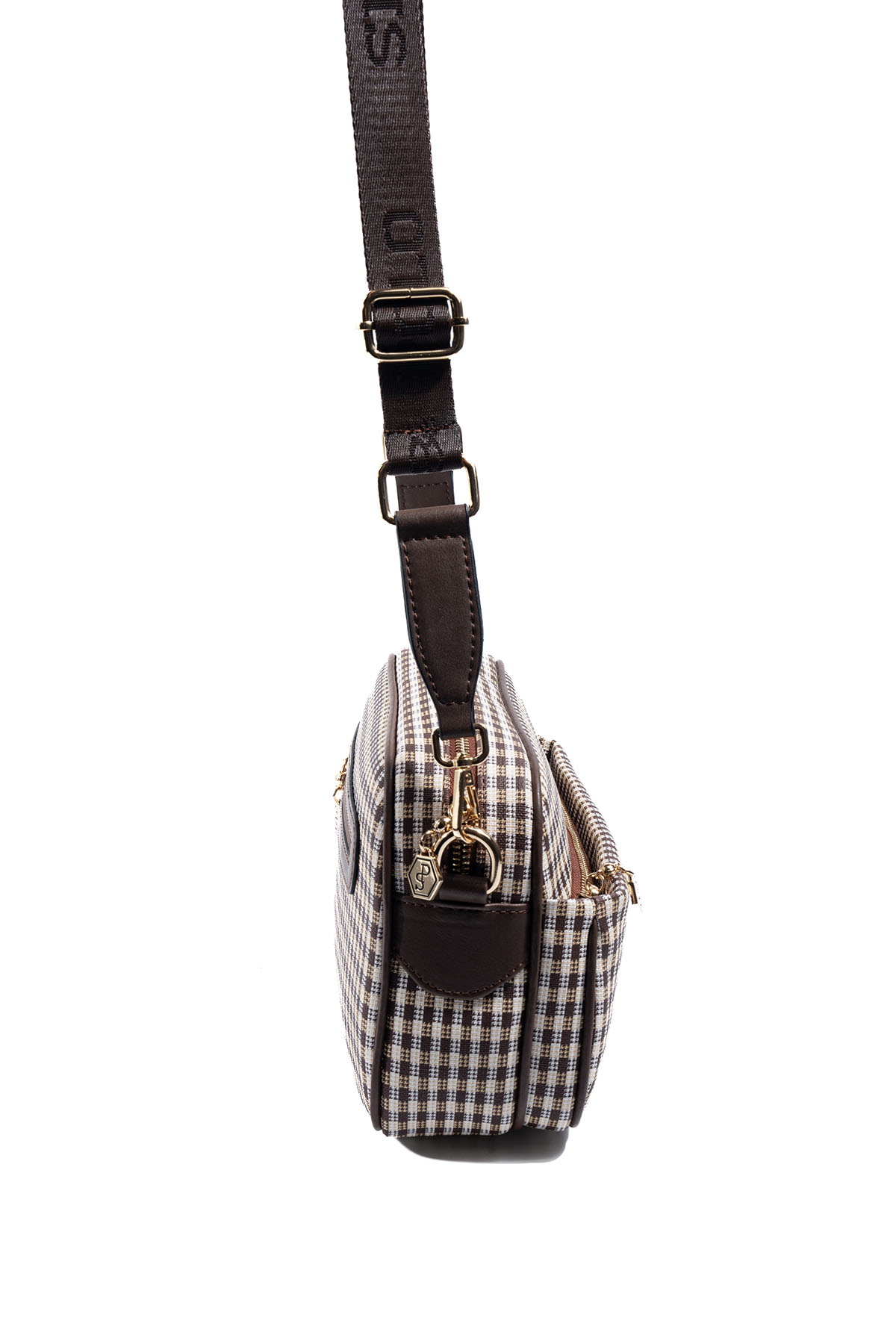 Silver Polo Kahve Sarı - Kahve Ekose Line Kare Kadın Çapraz Çanta SP1267