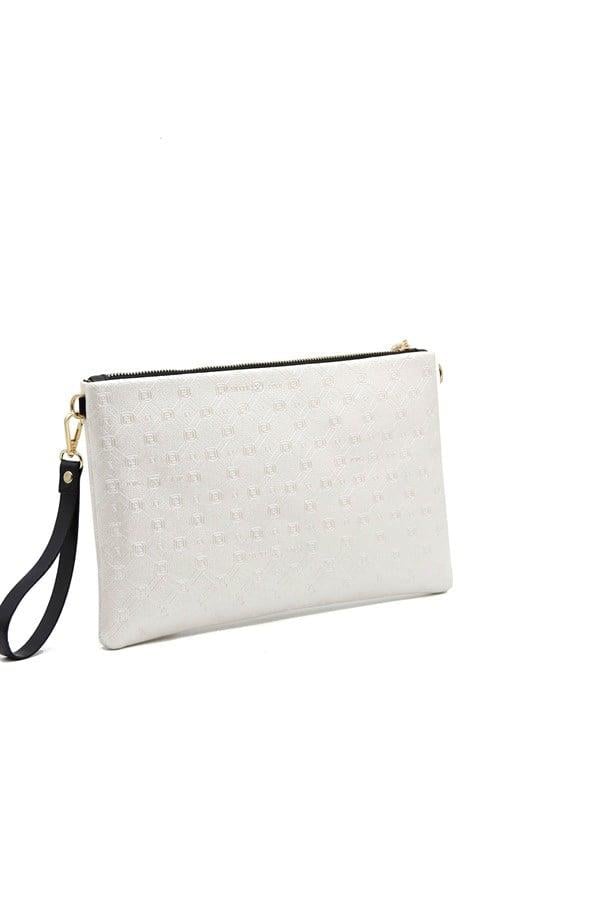 Silver & Polo SP1034 Kadın Portföy & Clutch Logolu Sedef-Siyah