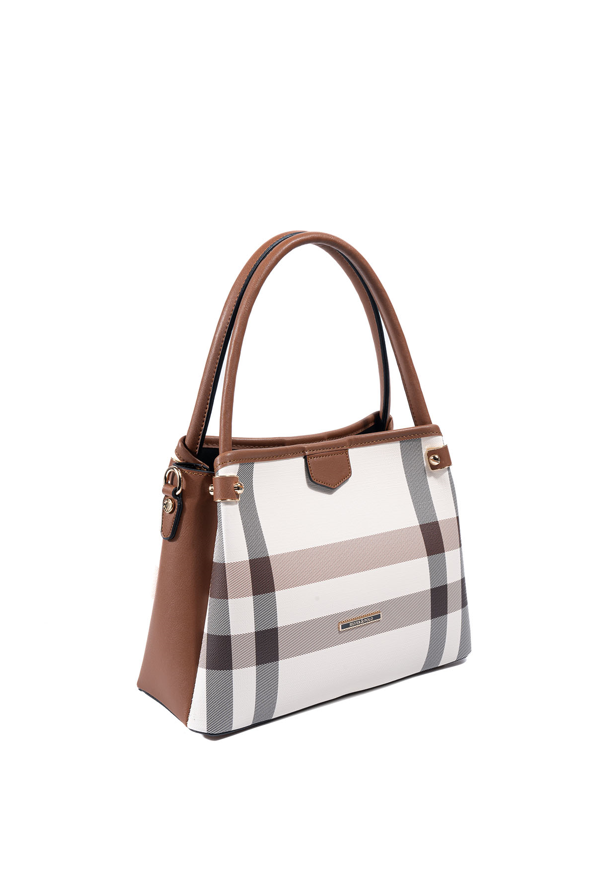 Silver & Polo SP1254 Kadın El Çantası Ekose Krem-Taba