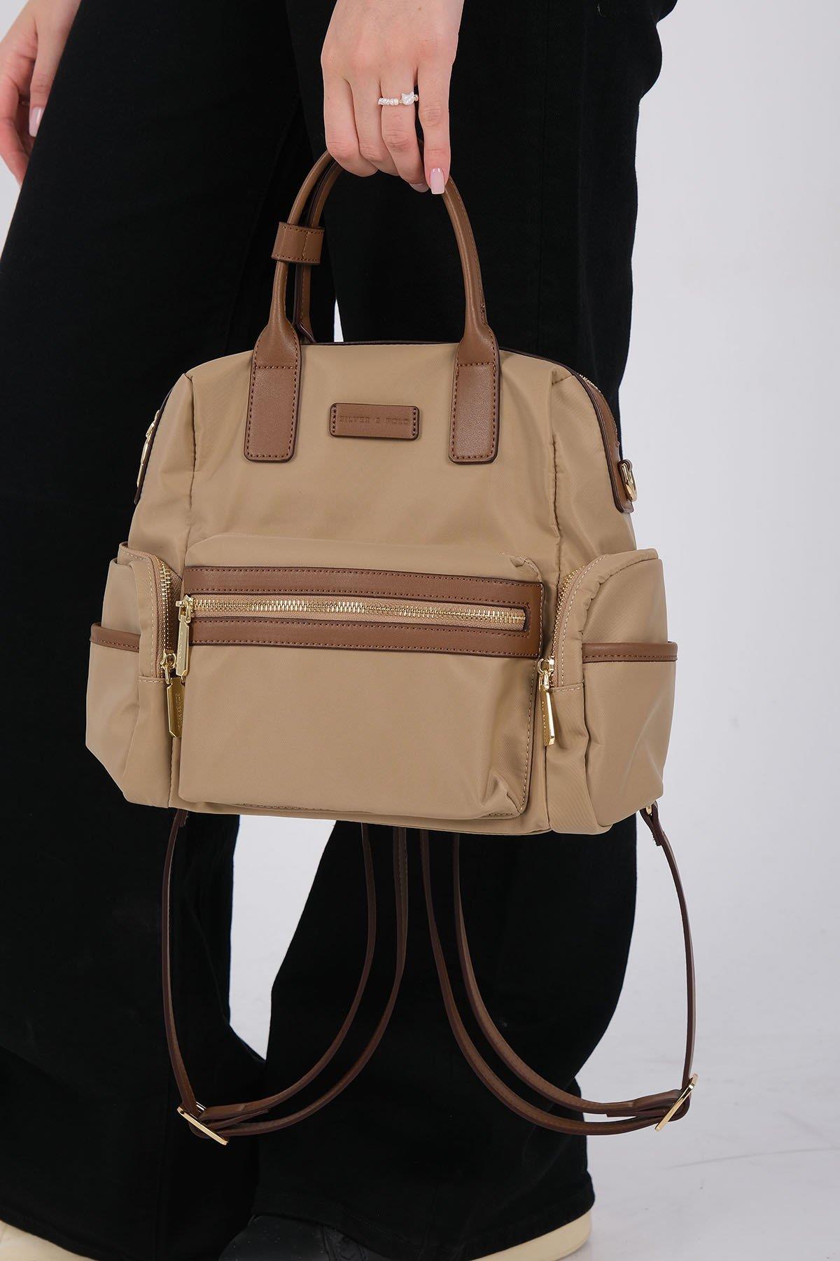 Silver Polo SP1211 Kadın Sırt Çantası Saten Vizon-Camel
