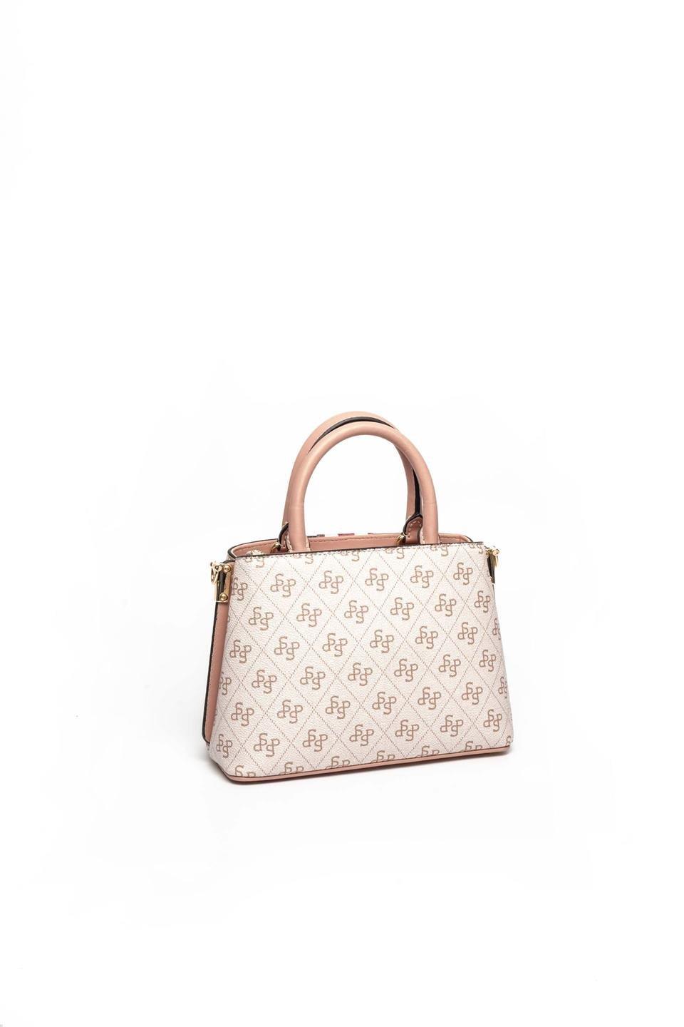 Silver Polo Pembe - Somon Şeritli Monogram Kadın El Çantası SP987