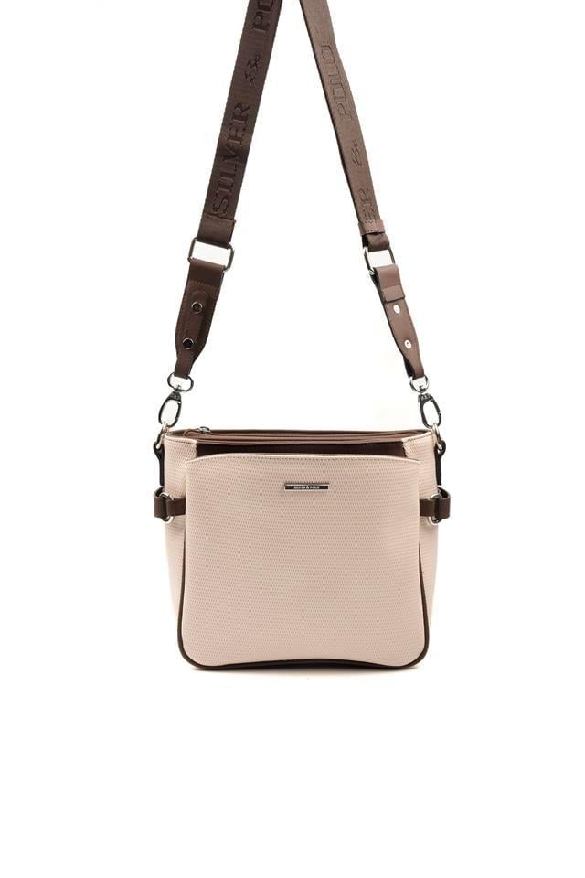 Silver Polo Bej - Kahve Petek Kadın Çapraz Çanta SP884