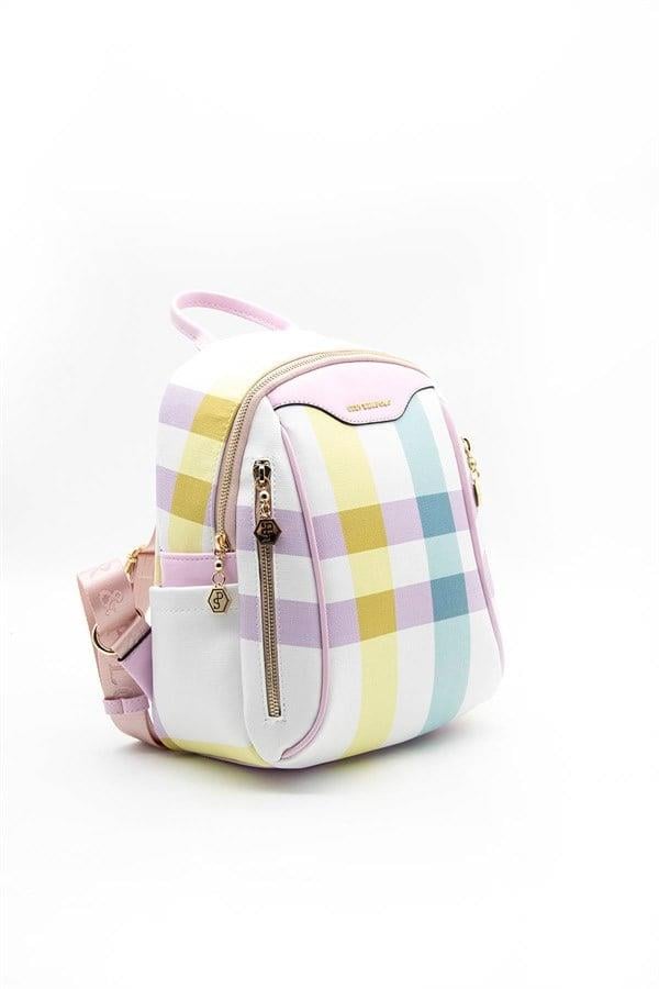 Silver Polo Lila - Pembe Ekose Kadın Sırt Çantası SP906