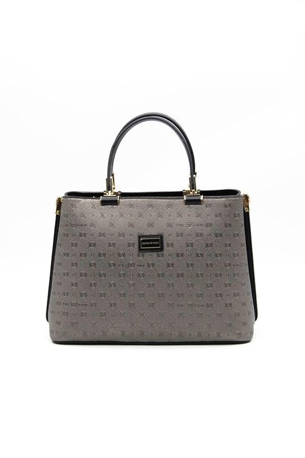 Silver & Polo SP924 Kadın El Çantası Logolu Platin-Siyah