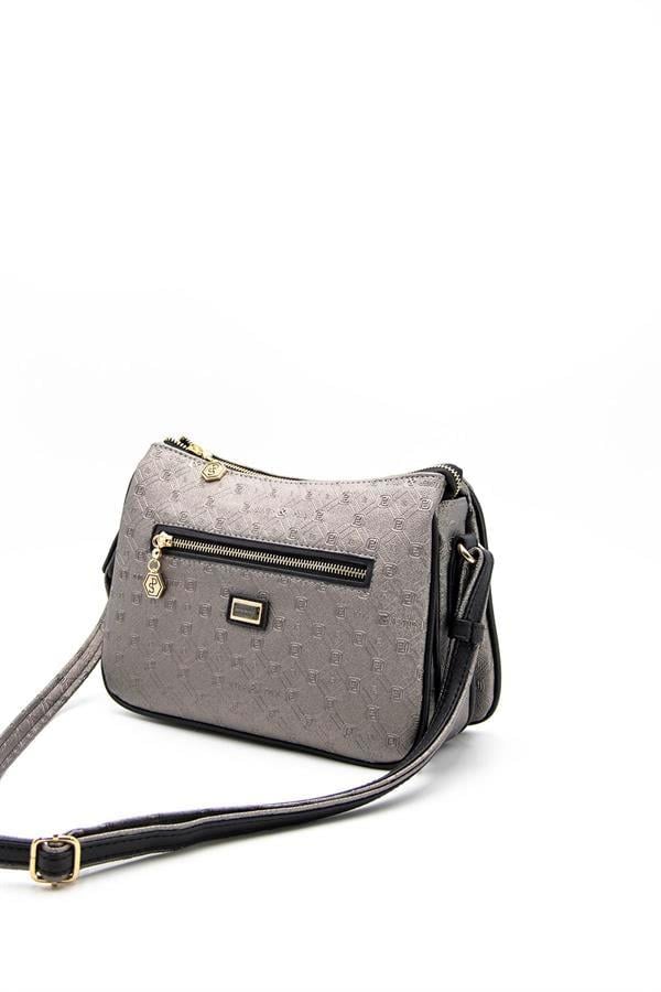 Silver Polo SP818 Kadın Çapraz Çanta Logolu Platin-Siyah