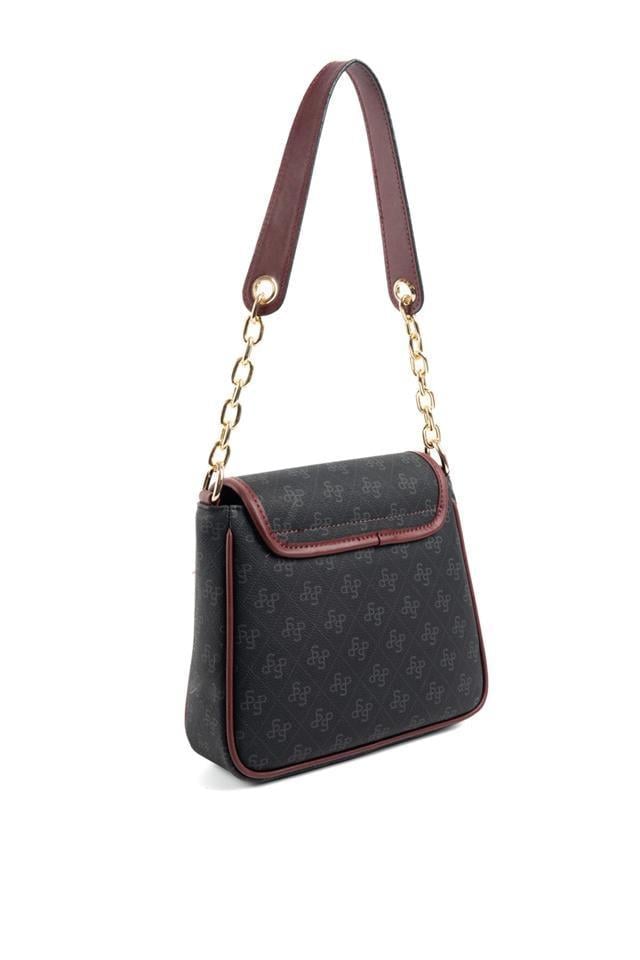 Silver Polo Siyah - Bordo Monogram Kadın Omuz Çantası SP1147