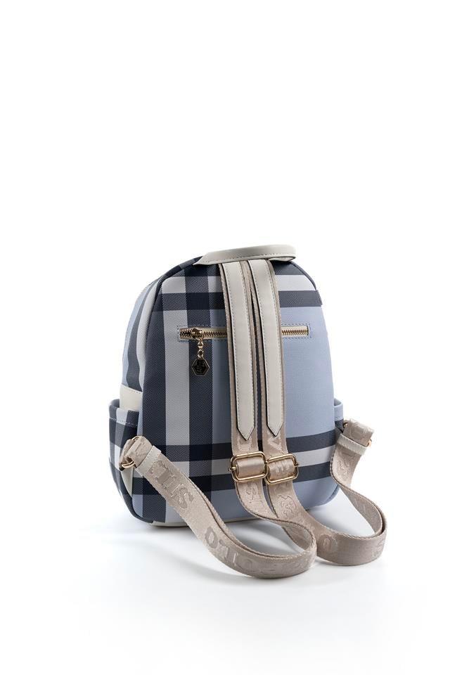 Silver & Polo SP906 Kadın Sırt Çantası Ekose Mavi-Kemik