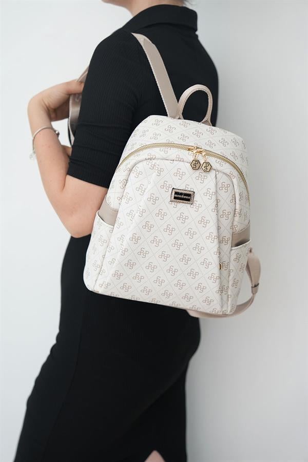 Silver Polo SP926 Kadın Sırt Çantası Monogram Bej-Kum