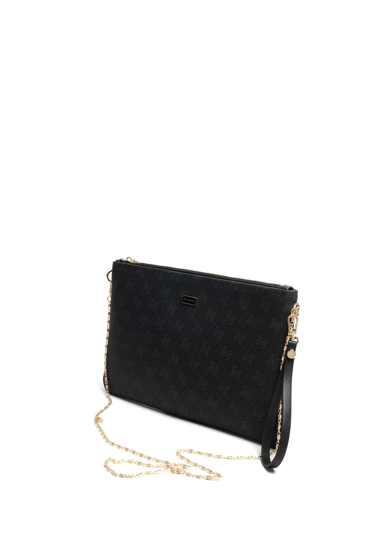 Silver Polo Siyah - Siyah Monogram Kadın Portföy ve Clutch El Çantası SP1034