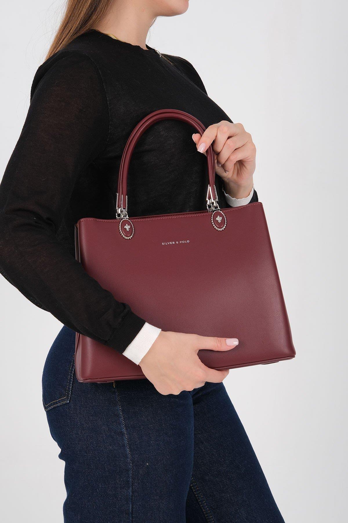 Silver Polo SP1234 Kadın El Çantası Cilt Bordo-Bordo