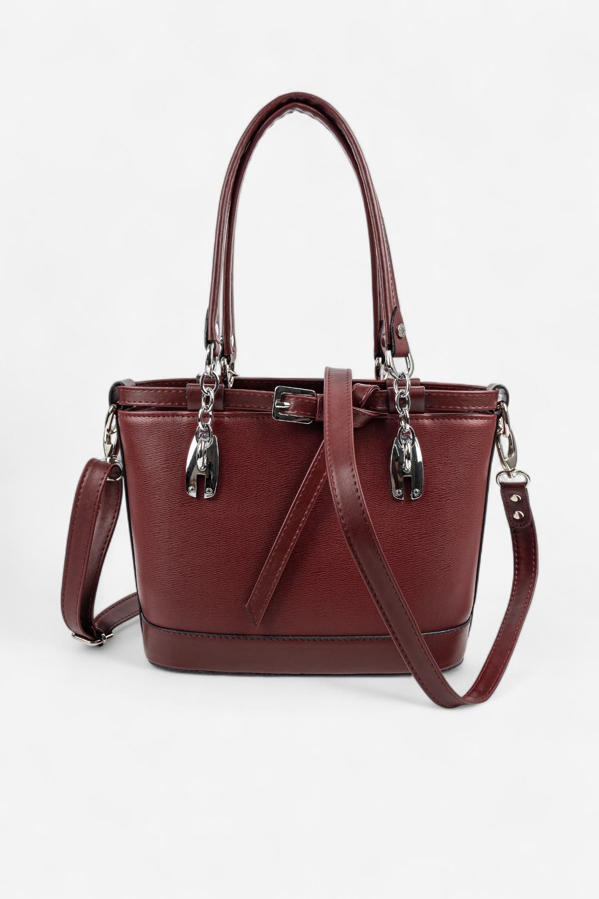 Silver Polo SP1155 Kadın El Çantası Düz Bordo-Bordo
