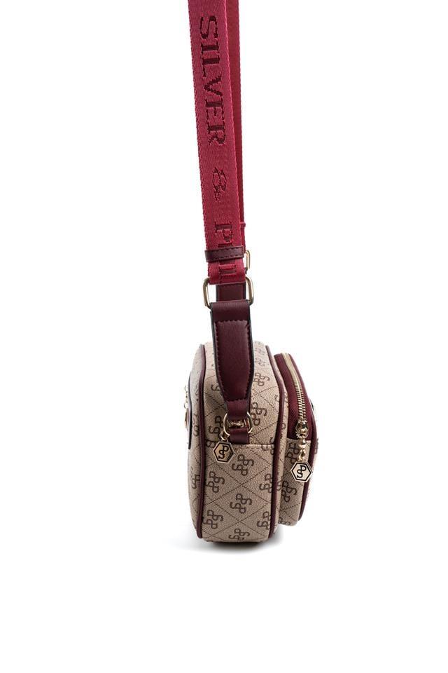 Silver Polo SP1111 Kadın Çapraz Çanta Monogram Koyu Bej-Bordo