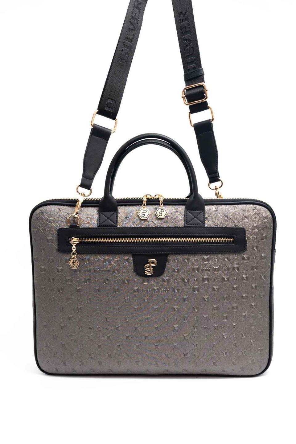 Silver & Polo SP1175 Kadın Laptop & Evrak Çantası Logolu Platin-Siyah