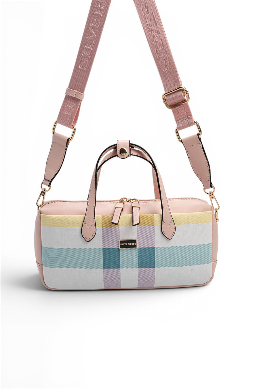 Silver Polo SP1276 Kadın El Çantası Ekose Lila-Pembe