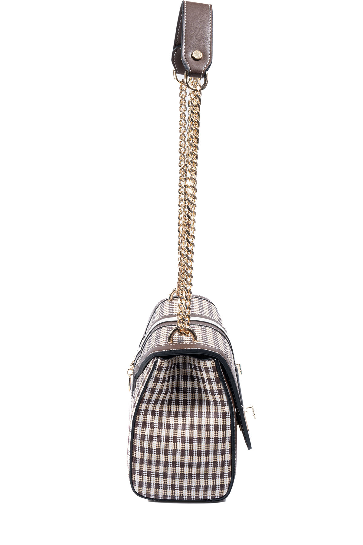 Silver Polo SP1139 Kadın Çapraz Çanta Ekose Line Kare Kahve Sarı-Kahve