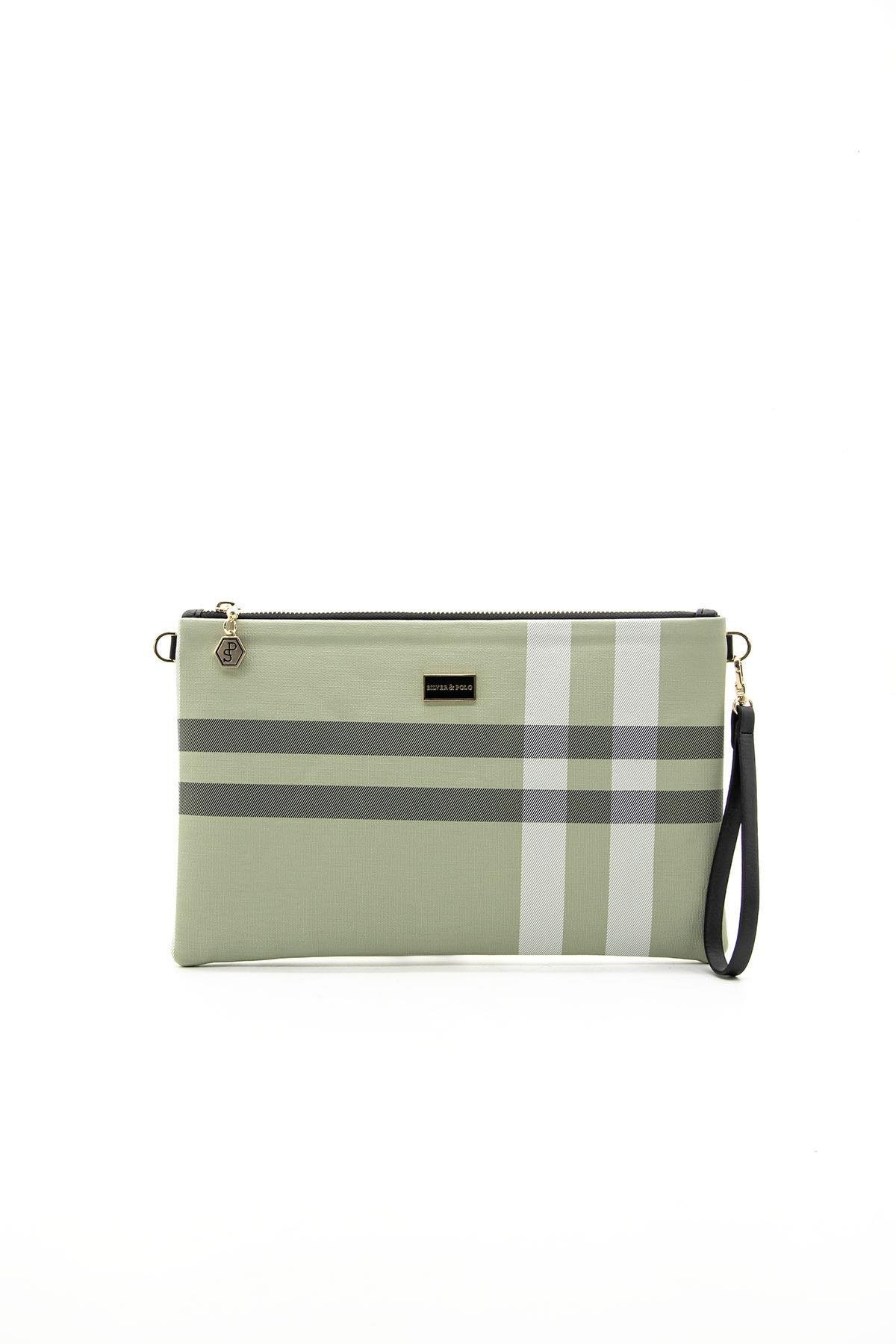 Silver Polo A.Yeşil - Kemik Ekose Kadın Portföy ve Clutch El Çantası SP1034