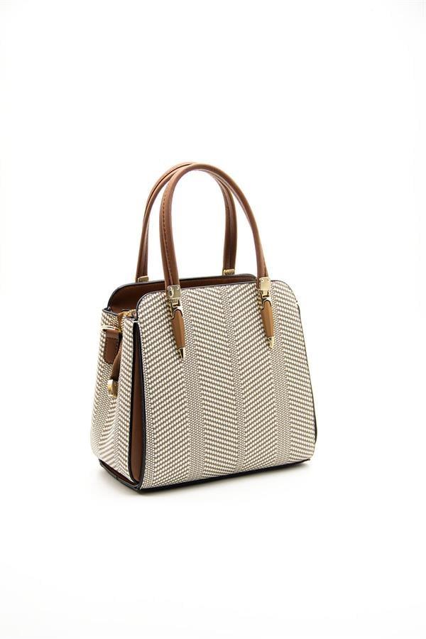 Silver Polo SP1136 Kadın El Çantası Hasır Bej-Taba