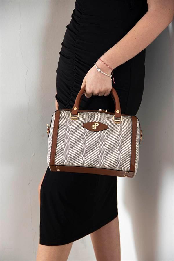 Silver & Polo SP1091 Kadın El Çantası Hasır Bej-Taba