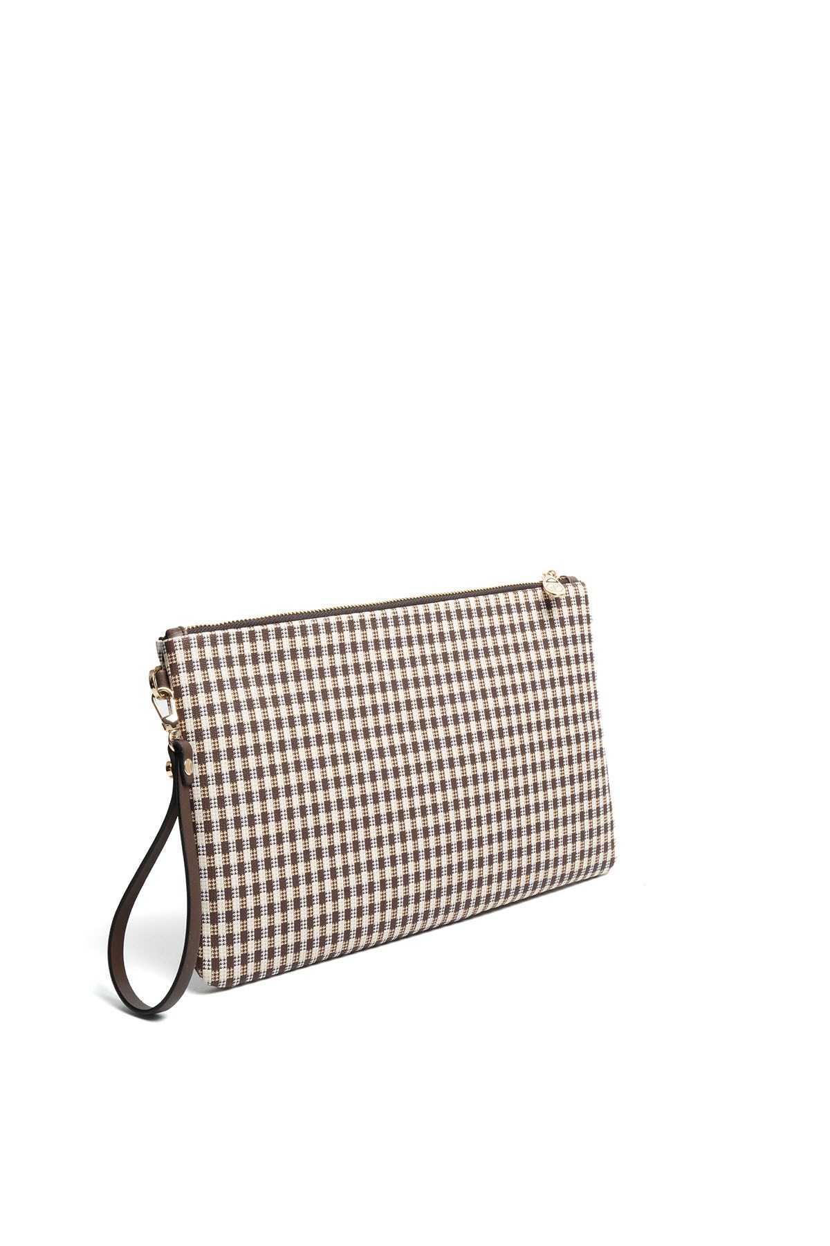 Silver Polo Kahve Sarı - Kahve Ekose Line Kare Kadın Portföy ve Clutch El Çantası SP1034