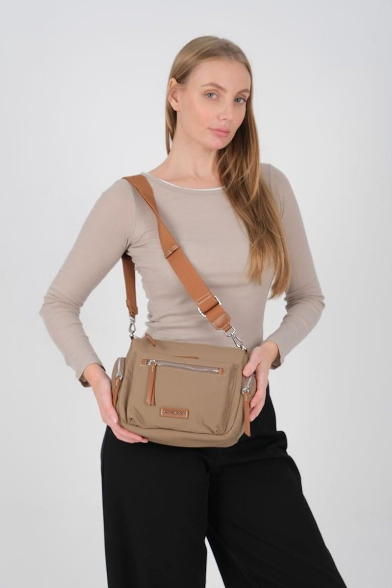 Silver Polo SP1229 Kadın Çapraz Çanta Saten Vizon-Taba