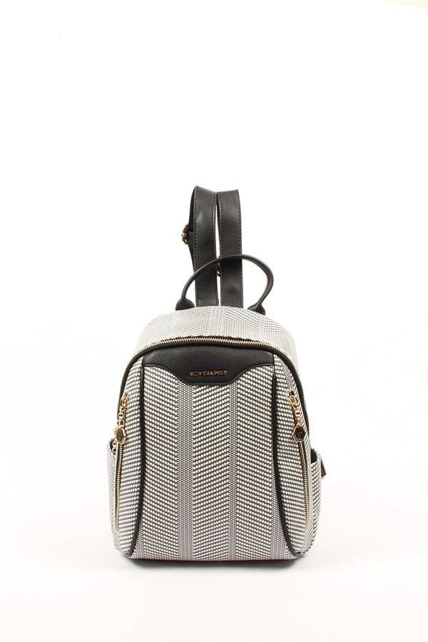 Silver & Polo SP906 Kadın Sırt Çantası Hasır Siyah Beyaz-Siyah