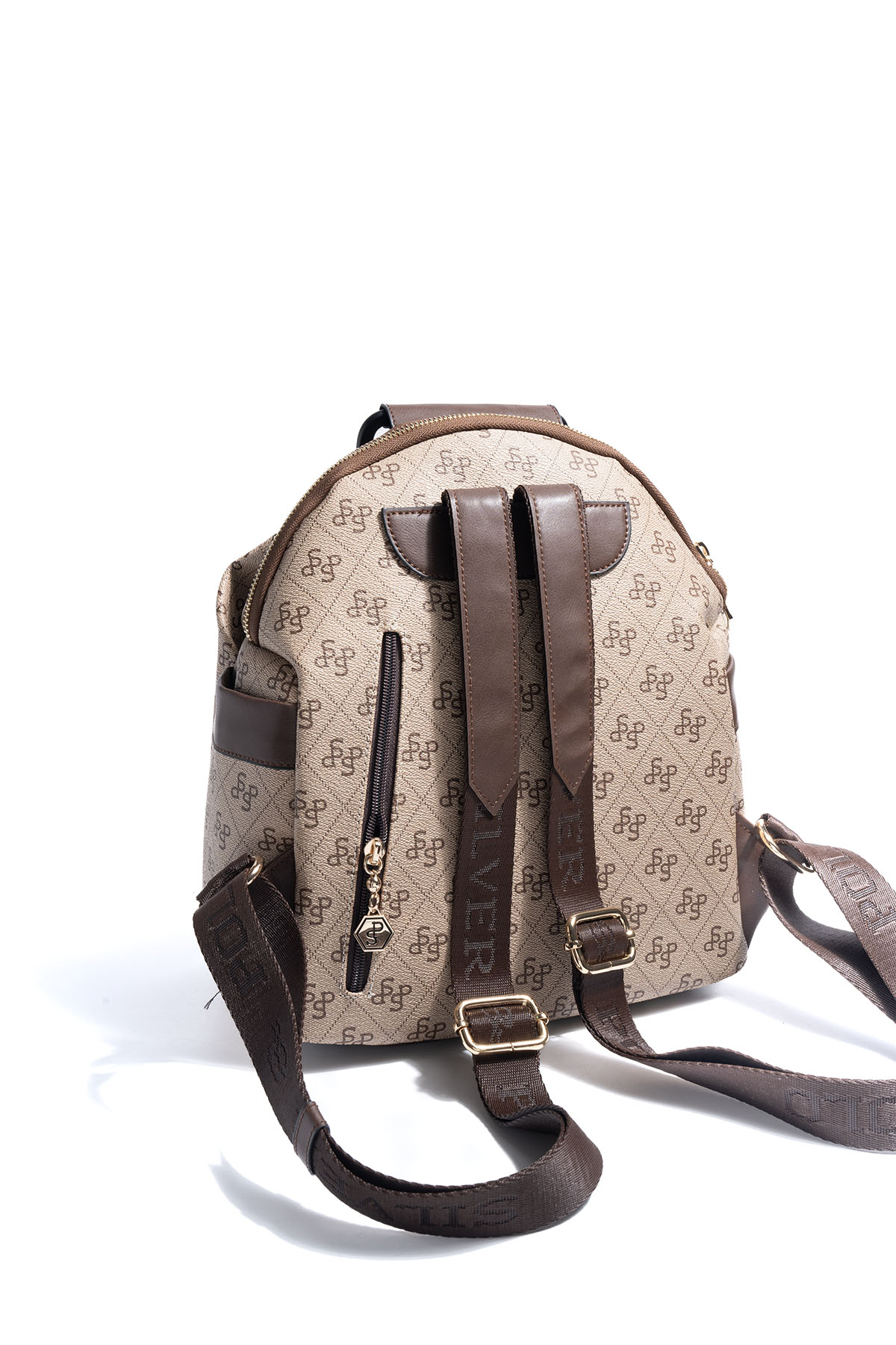 Silver Polo Koyu Bej - Kahve Monogram Kadın Sırt Çantası SP771