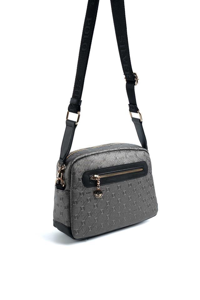 Silver & Polo SP1201 Kadın Çapraz Çanta Logolu Platin-Siyah