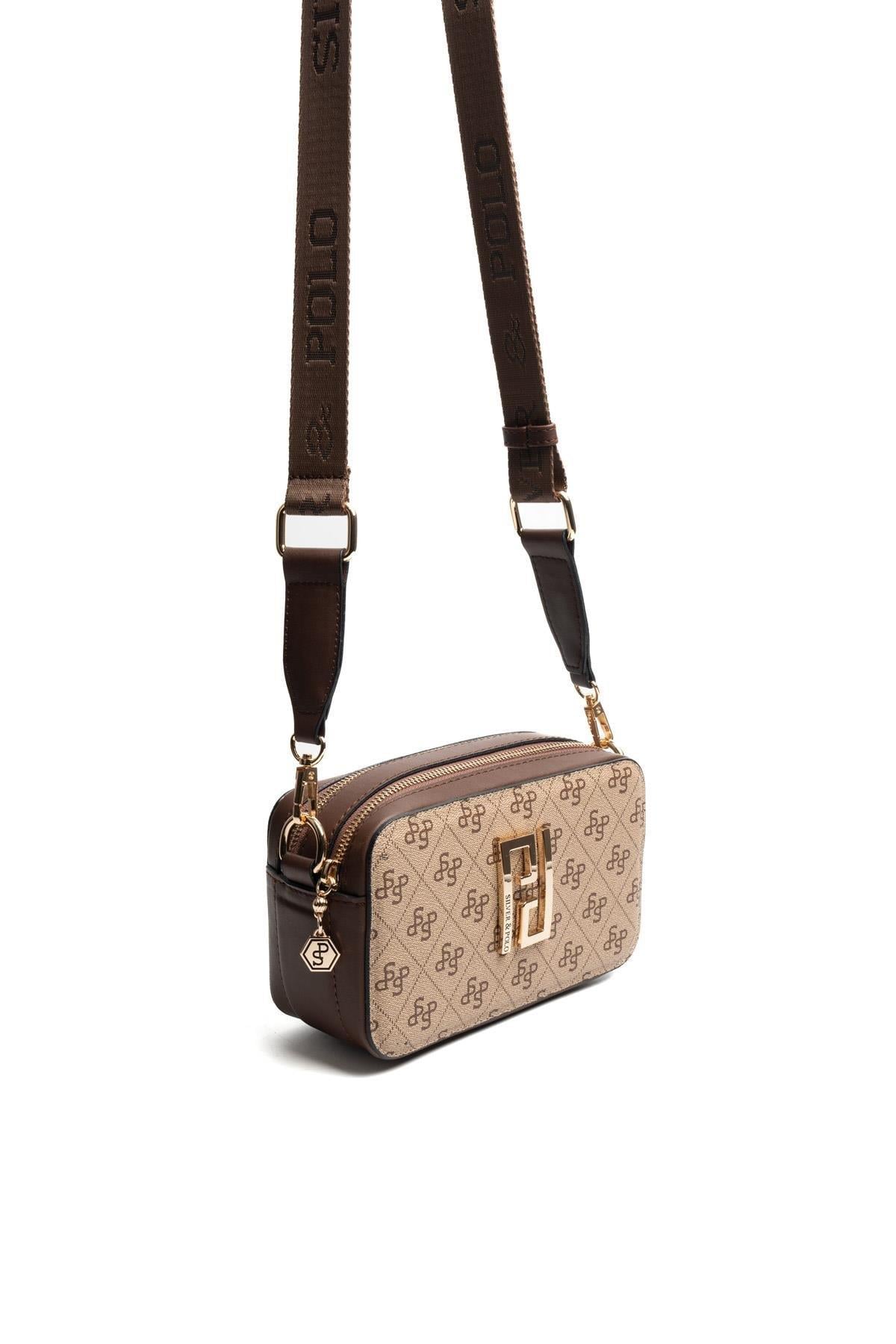 Silver Polo Koyubej - Kahve Monogram Kadın Çapraz Çanta SP1078