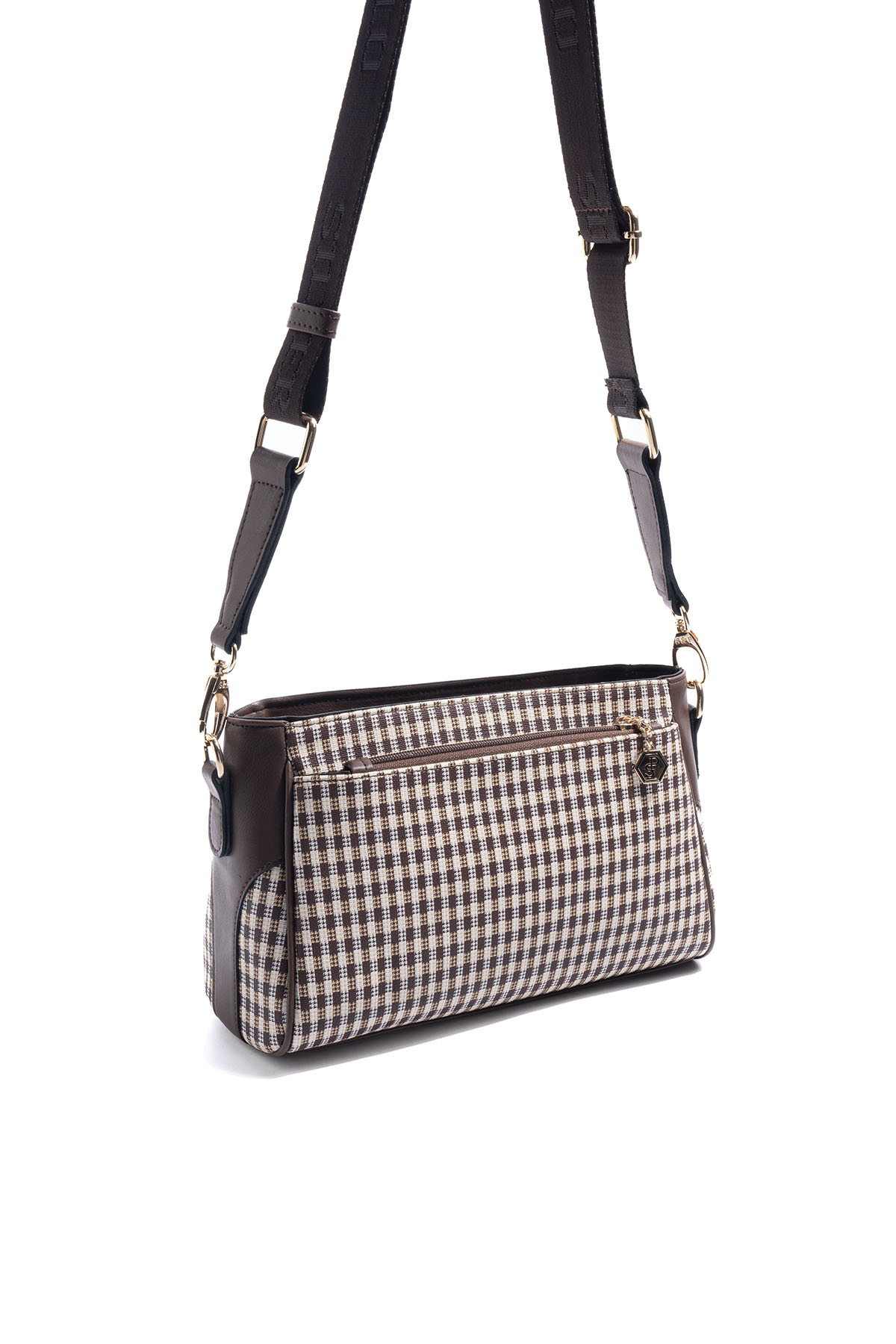 Silver & Polo SP1273 Kadın Çapraz Çanta Ekose Line Kare Kahve Sarı-Kahve