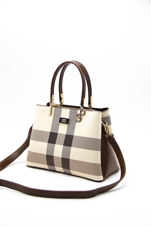 Silver & Polo SP1098 Kadın El Çantası Ekose Krem-Taba