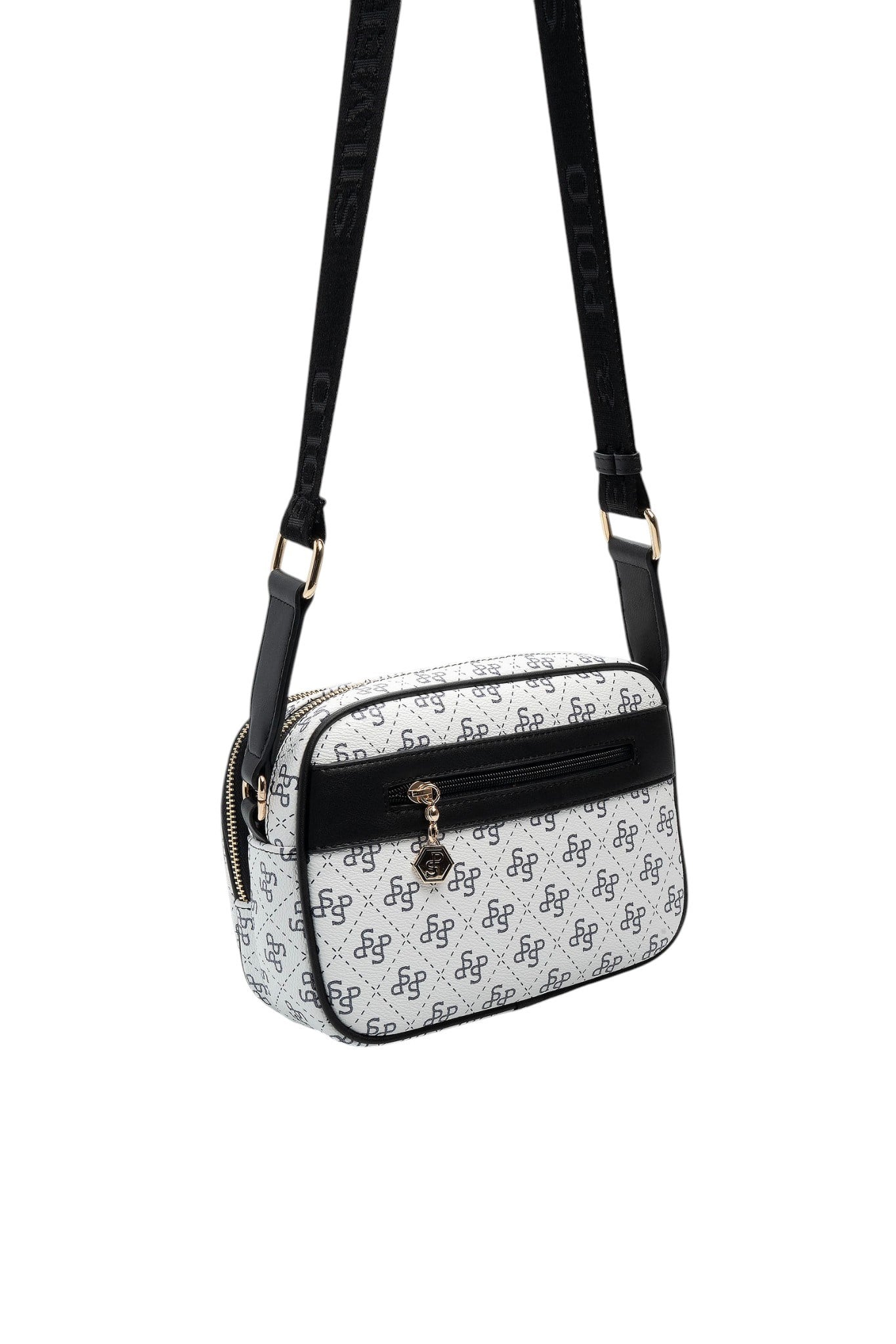 Silver Polo Beyaz - Siyah Monogram Kadın Çapraz Çanta SP1162