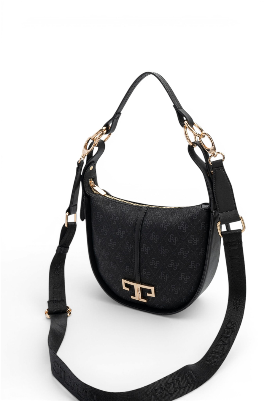 Silver & Polo SP1270 Kadın Omuz Çantası Monogram Siyah-Siyah
