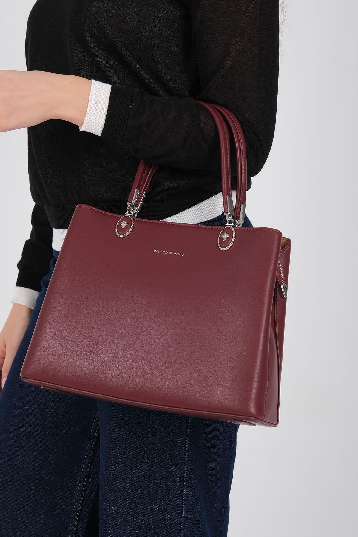 Silver Polo SP1234 Kadın El Çantası Cilt Bordo-Bordo