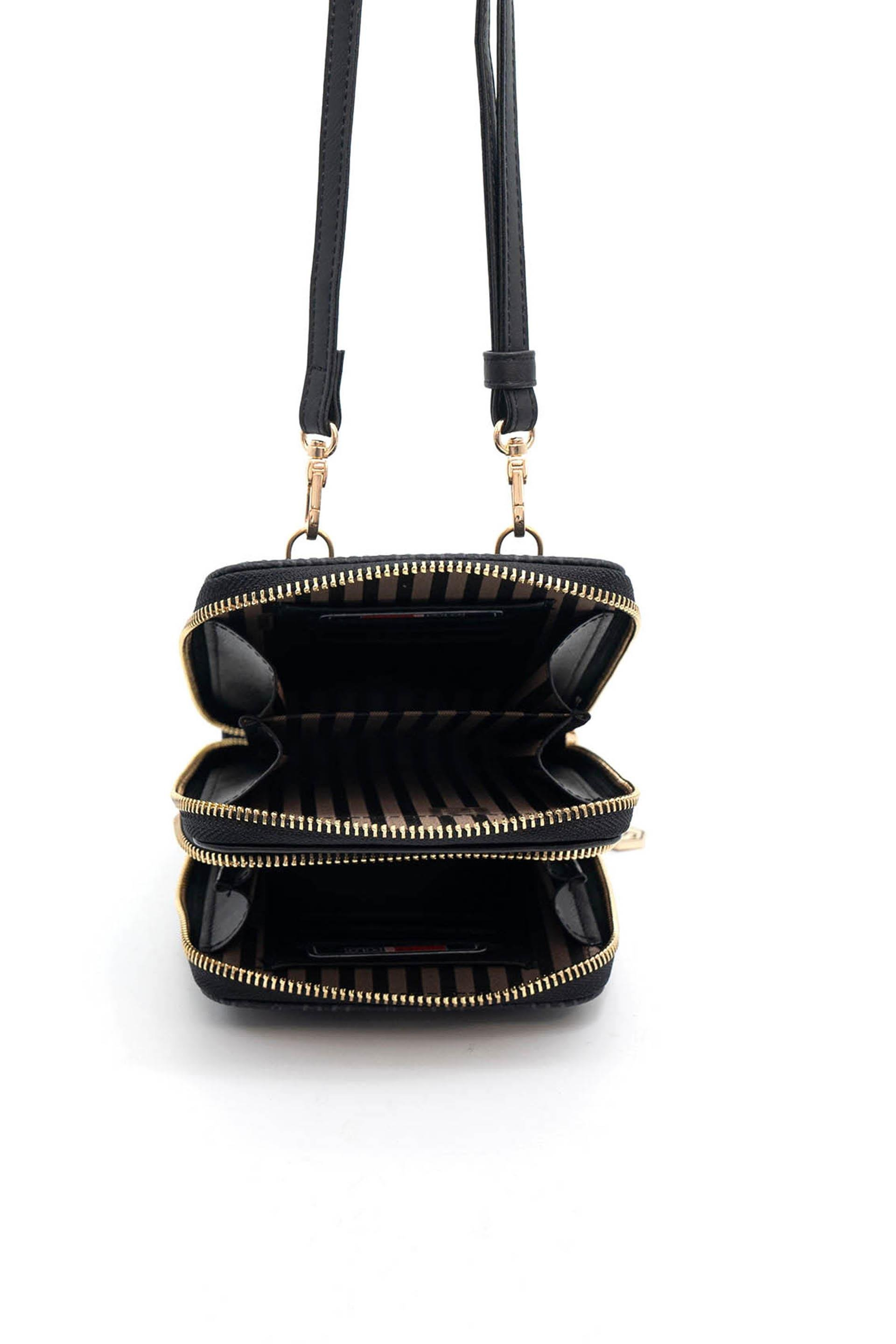 Silver & Polo SP1011 Kadın Telefon Çantası Monogram Füme-Siyah